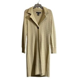 Dialogue Long Line Cardigan Sweater Merino Wool Blend Lightweight Chunky Tan XS